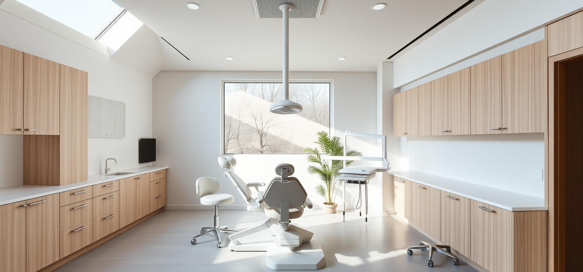 A modern dental operatory in calm afternoon light.